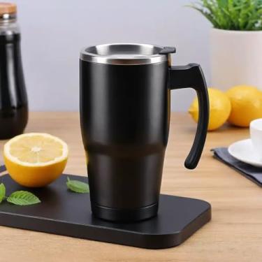 Imagem de Caneca Térmica Parede Dupla em Aço Inox Preta 500ml com Base Antiderrapante - Estilo Esportivo