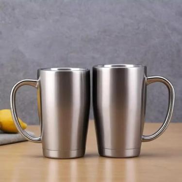 Imagem de Caneca Térmica Parede Dupla em Aço Inox Cinza 450ml com Canudo - Estilo Casual