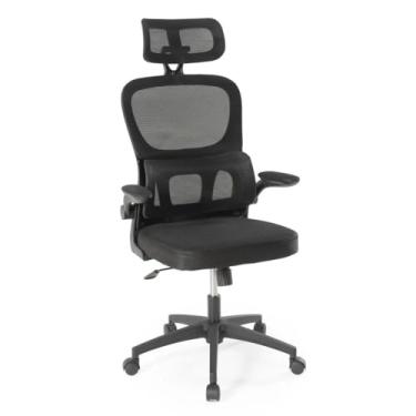 Imagem de Cadeira de Escritório Giratória Executiva, design ergonômico com suporte lombar independente, malha respirável e encosto de cabeça ajustável (Preto)