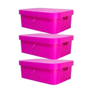Imagem de kit 3 caixa organizadora cesto multiuso pink rosa 6 litros qualidade r