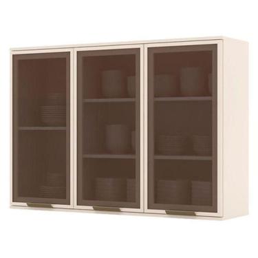 Imagem de Armário Aéreo 3 Portas De Vidro 120 Cm Connect Off White  Henn - MÓVEI