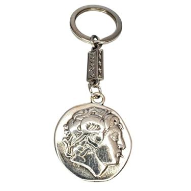 Imagem de Chaveiro de escudo macedônio com Alexander the Great e Vergina Sun – cor prata