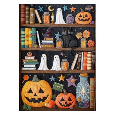 Imagem de Halloween Bookshelf Puzzles for Adults 1000 Pieces, Magic Library Jigsaw Puzzles, Vintage Books with Pumpkins, Ghosts and Black Cat