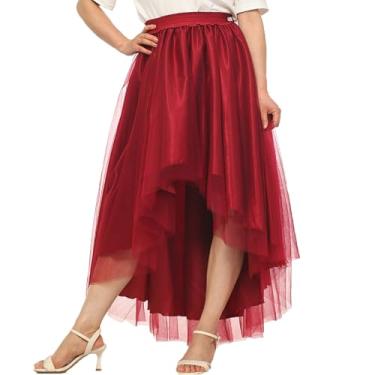 Imagem de Saia de tule assimétrica alta e baixa, festa de casamento, formatura, coquetel, malha longa, saia de tule para festa, vinho tinto