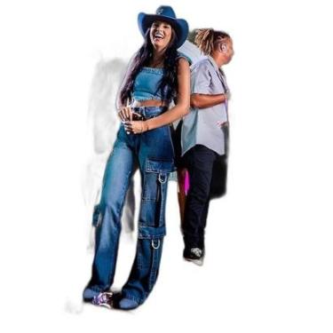 Imagem de CALÇA JEANS FEMININA WIDE LEG COM BOLSOS CARGO 23373-Feminino