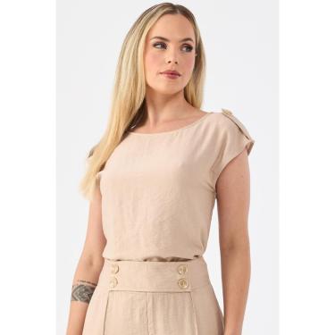 Imagem de Blusa PKS Viscose Com Botões Ombro Bege-Feminino