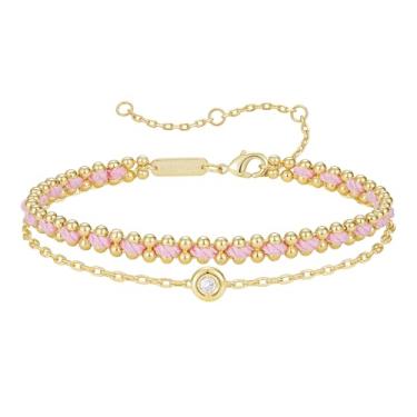 Imagem de KissYan Pulseira de camada dupla para mulheres, pulseira de cordão trançado ajustável, pulseira de cordão colorida banhada a ouro 14K, joia artesanal de praia de verão, One Size, Sem Pedra Preciosa