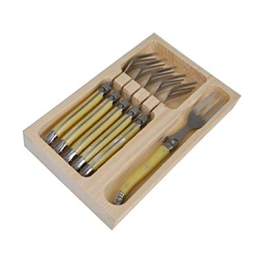 Imagem de CONJUNTO DE 6 GARFOS SOBREMESA LAGUIOLE LUXO EM BANDEJA DE MADEIRA, MARFIM