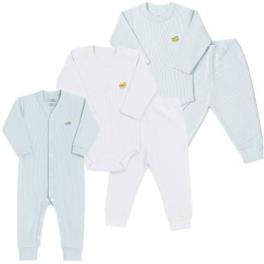 Imagem de Kit Roupa de Bebê 3 peças Body e Macacão 100% Algodão Baby Duck, Azul 