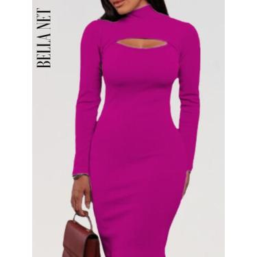 Imagem de Vestido Tubinho Manga Longa Gola Alta Decotado Moda Gringa - Laranja Q