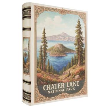 Imagem de XIAOAIKA Caixa de livro decorativa de madeira – Caixas de livros falsas vintage com design de parque nacional, armazenamento secreto com fecho magnético, capa de couro, perfeita para estante de