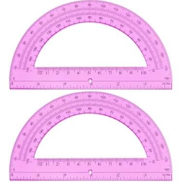 Imagem de EBOOT Transferidor de plástico transferidores matemáticos 180 graus, 15 cm, pacote com 2 (rosa)