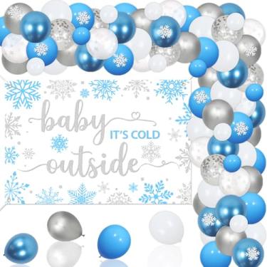 Imagem de Baby It’s Cold Outside Party Decorations Blue Frozen Theme Baby Shower Supplies Snowflake Balloon Winter Wonderland Christmas Baby Shower Photography Background for Shower Decorations