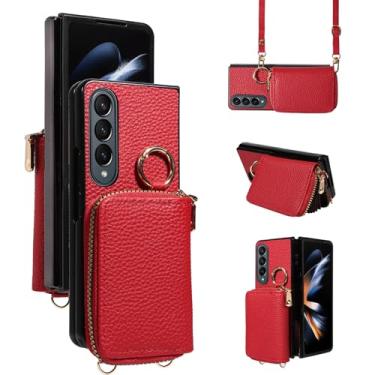 Imagem de Furiet Capa carteira para Samsung Galaxy Z Fold 4 5G 2022 com fivela de anel de alça de ombro, bolsa de órgão flip de couro PU luxuosa, porta-cartões, capa de telefone para ZFold4 Z4 Fold4 4Z ZFold45G