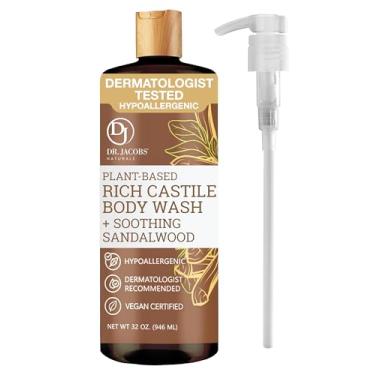 Imagem de Sabonete corporal natural Dr. Jacobs Naturals Castile Sandalwood para hidratar a pele seca e sensível com ingredientes à base de plantas com bomba - 946 ml