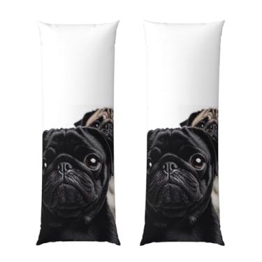 Imagem de Capa de travesseiro corporal com zíper oculto, fronha longa de microfibra macia e respirável para travesseiro corporal, lindas capas de travesseiro de cachorro pug preto para dormir, presente de cama