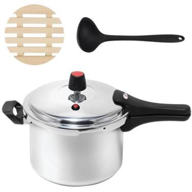 Imagem de Panela Pressão 4,5L Fechamento Externo + Descanso + Concha - Marcolar