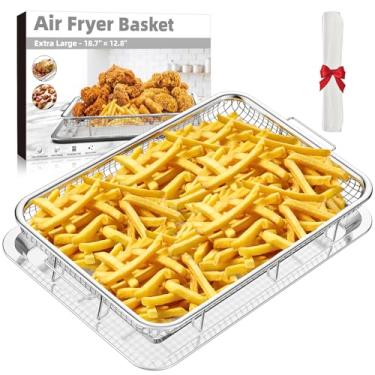 Imagem de THORSES cesta de fritadeira de ar extra grande para forno, cesta de fritadeira de forno de 18,8 "x 12,8" e conjunto de bandeja com 30 papéis de pergaminho, frigideira de aço inoxidável espes