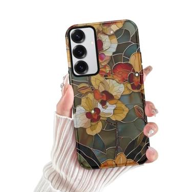 Imagem de RUMDEY Capa floral para Samsung Galaxy S24, capa de telefone elegante e brilhante com camada dupla + capa de telefone de silicone para mulheres e homens, capa protetora de telefone à prova de choque