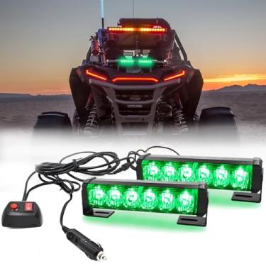 Imagem de FOXCID 2 luzes estroboscópicas de veículos de aviso de emergência com 9 modos de LED para teto interno/painel/para-brisa/grade / deck universal à prova d'água (verde)