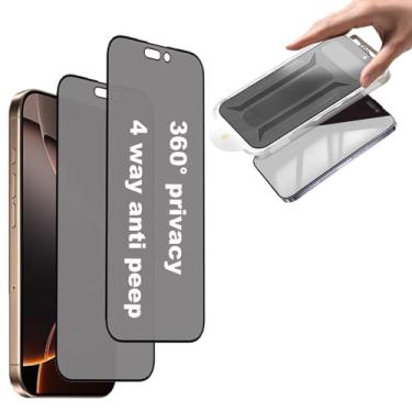 Imagem de WIRIXSYD Pacote com 2 protetores de tela fosco de privacidade para iPhone 16 Plus/iPhone 15 Plus de 6,7 polegadas, vidro temperado antirespião de 4 vias 360°, antirreflexo, alinhamento automático, kit