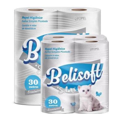 Imagem de Papel Higiênico Belisoft Silver Simples 30M Familia 64 Rolos