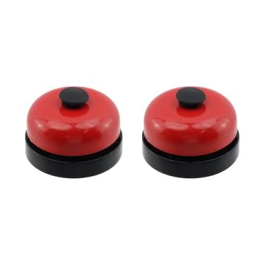 Imagem de Mewutal 2 mini campainhas vermelhas de serviço de mesa campainha de metal para recepção de mesa de 6 cm lembrete de jantar alto para concurso de perguntas de hotel, restaurante, bar, recepção de
