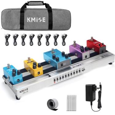 Imagem de Placa de pedal de guitarra com fonte de alimentação integrada, placa de pedal de liga de alumínio de 0,8 kg para guitarrista, pedaleira 9V 48 x 12,7 cm com adaptador, cabo de alimentação, bolsa, prata