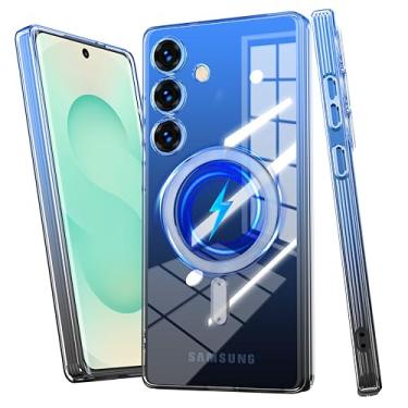 Imagem de MIDIIUGCT Capa transparente para Samsung Galaxy S24, compatível com carregamento sem fio magnético, gradiente fino, leve, não amarelado, capa magnética macia para Galaxy S24 [azul/preto] MUS-JBCX-04