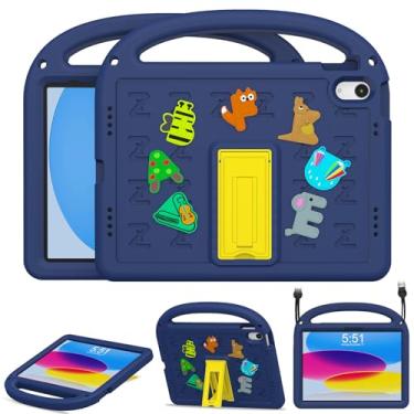 Imagem de AGROMI Capa infantil para iPad (A16) 11ª geração 2025/iPad 10ª geração 10,9 polegadas 2022, com alça antiderrapante/suporte dobrável/alça de ombro, capa infantil à prova de choque para iPad 11ª/10ª