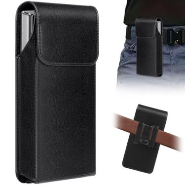 Imagem de Coldre de telefone de couro para Samsung Galaxy Z Fold 7/6/5/4/3 com clipe de cinto para iPhone 16/15/14/13/12/11 Pro Max e Galaxy S25/S24/S23/S22 Ultra Cover Bolsa de transporte porta-cartões (preto)