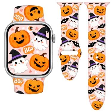 Imagem de Vieeki Pulseira de relógio abóbora de Halloween para mulheres e homens (compatível com Apple Watch Series Ultra, SE 11, 10, 9, 8, 7, 6, 5, 4 e 3) rosa Z1 de 38 mm