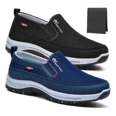 Imagem de Kit 2 Pares Tenis Mocassim Masculino Ortopedico + Carteira (Preto/Azul, BR, Adulto, Numérico, 44)