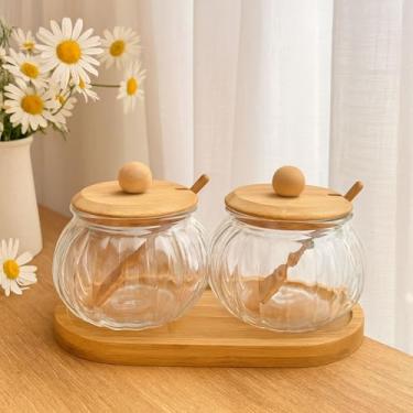 Imagem de HAUSKRAFT - Saleiro e Açucareiro de vidro com suporte tampa de bambu 230 ml