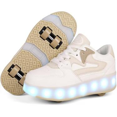 Imagem de Ufatansy Tênis de patins para crianças, meninas, meninos, 4 rodas destacáveis, tênis esportivos, 16 modos, luzes de LED coloridas, recarregáveis, modernos, sapatos, presentes, 987-branco-4 rodas, 17