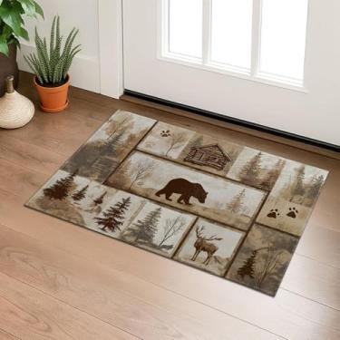 Imagem de SIMFEP Tapete de porta interior rústico patchwork com animais da floresta, tapete não tecido Welcome 74 cm × 43 cm, tapete antiderrapante para porta da frente, varanda, banheiro, cozinha, decoração de