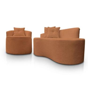 Imagem de Kit 1 Poltrona Com Sofá Curvo 2 Lugares Feijão Forma Orgânica Bouclé -