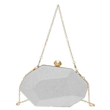 Imagem de COOLOYA Bolsa clutch feminina brilhante irregular geométrica com glitter, bolsa tiracolo para noite de casamento com corrente, Branco, One Size, Macio