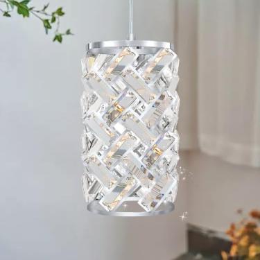 Imagem de Iluminação pendente cromada moderna, mini lustre de cristal, luminária pendente ajustável para ilha de cozinha, sala de jantar, quarto