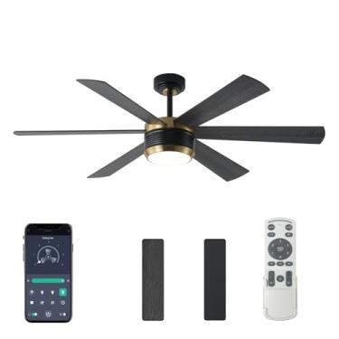 Imagem de SHOWDI Ventilador de teto com luzes e controle remoto, temporizador de controle de aplicativo de 6 lâminas, reversível, brilho contínuo e temperatura de cor, ventilador de teto de madeira ao ar livre