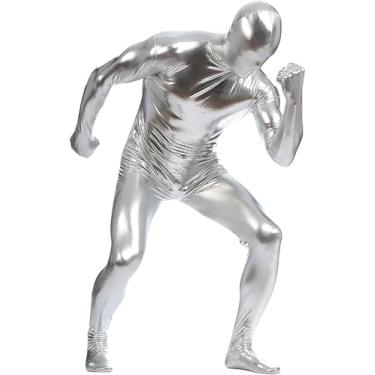 Imagem de Gaoin Body masculino e feminino brilhante metálico elástico elastano cosplay Zentai fantasia (prata, grande)