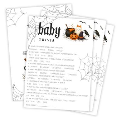 Imagem de OXRUN Hilarious Baby Shower Games, 30 Double-Sided Halloween Baby Trivia Game Cards for Little Ghost Gender Reveal Spooky Party Favor Supplies - D07