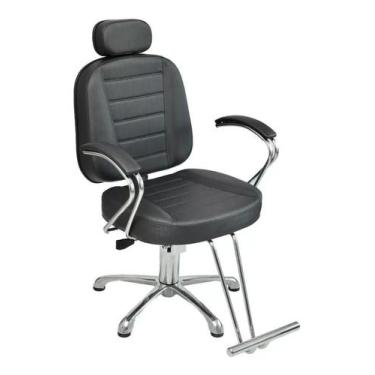 Imagem de Cadeira Reclinavel Hidráulica para Barbeiro e Salão Preta Acetinado - 