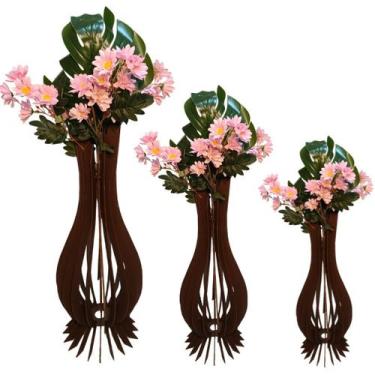 Imagem de Vaso de Chão Decorativo Grande ANA MARIA MDF - LENOBRE, Preto, Kit com