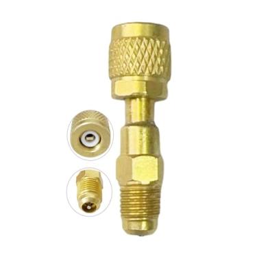 Imagem de Adaptador de latão refrigerante R32 R454B com ranhura de chave sextavada, fêmea de 0,6 mm para rosca reversa macho de 0,65 mm para sistemas R32/R454B Mini, bomba de vácuo, mangueira de calibre e