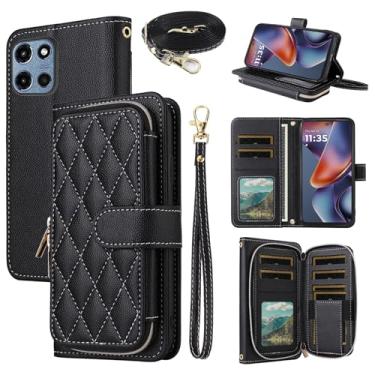 Imagem de Dswteny Argyle Capa carteira para Motorola Moto G 5G 2025 com alça de ombro de pulso, bolsa de couro PU flip suporte para cartão de crédito acessórios capa de celular para G5G 5 G G5 mulheres meninas