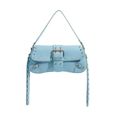 Imagem de MakeMeChic Bolsas de ombro femininas Y2K PU Leather Clutch Small Purse Hobo Bags, Azul claro, one_size