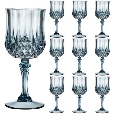 Imagem de Rkyhwowby Copos de vinho vintage de plástico copos de vinho inquebráveis copos de água de cristal copos de água reutilizáveis taças de champanhe vintage (10, azul)
