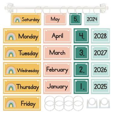 Imagem de Calendário Flip Calendar EAMAY Classroom Boho Rainbow com 55 cartões