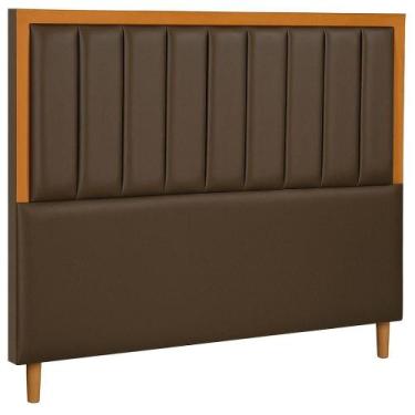Imagem de Cabeceira Estofada Queen Paris Couro Marrom 160 cm - TNA Decor